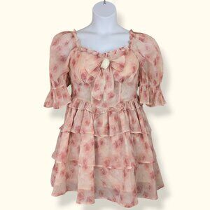 Hard Candy Pink & Beige Ruffle Chiffon Dress